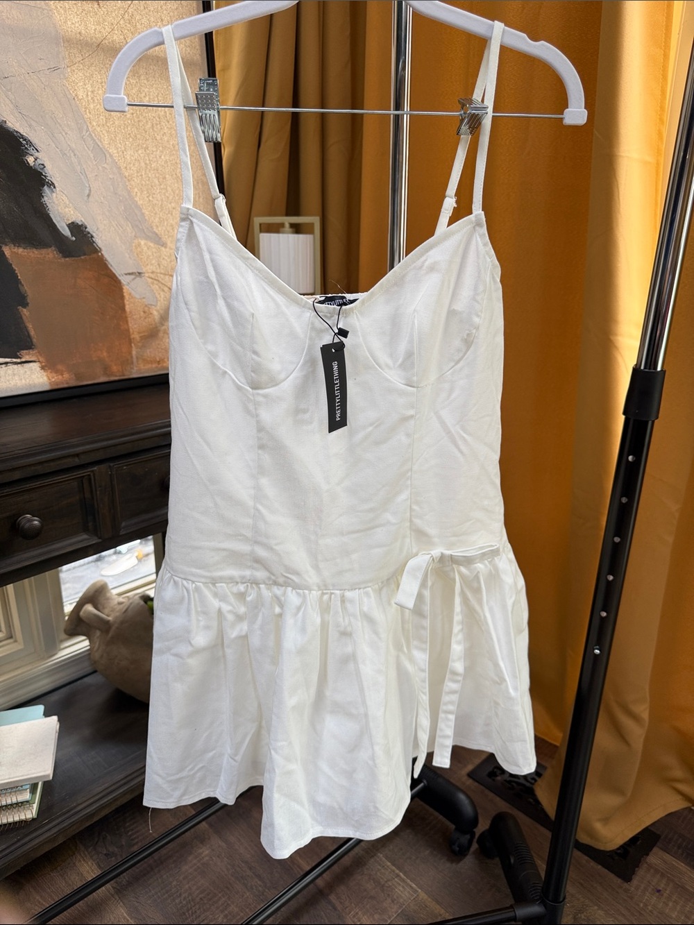 PrettyLittleThing White Spaghetti Strap Mini Dress with Side Bow